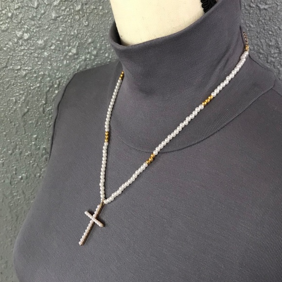 SOLD—Medici Contessina Pearls Gold Renaissance Cross Necklace Handmade Replica - Picture 8 of 16